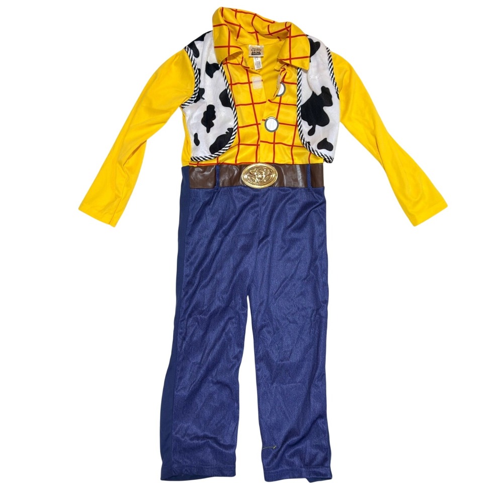 Disney Toy Story Woody Costume Kids 7/8 Yellow Blue Cowboy Jumpsuit Halloween